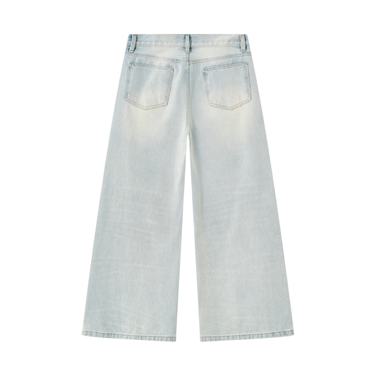 Men's Vintage Wash Wide Leg Denim Jeans