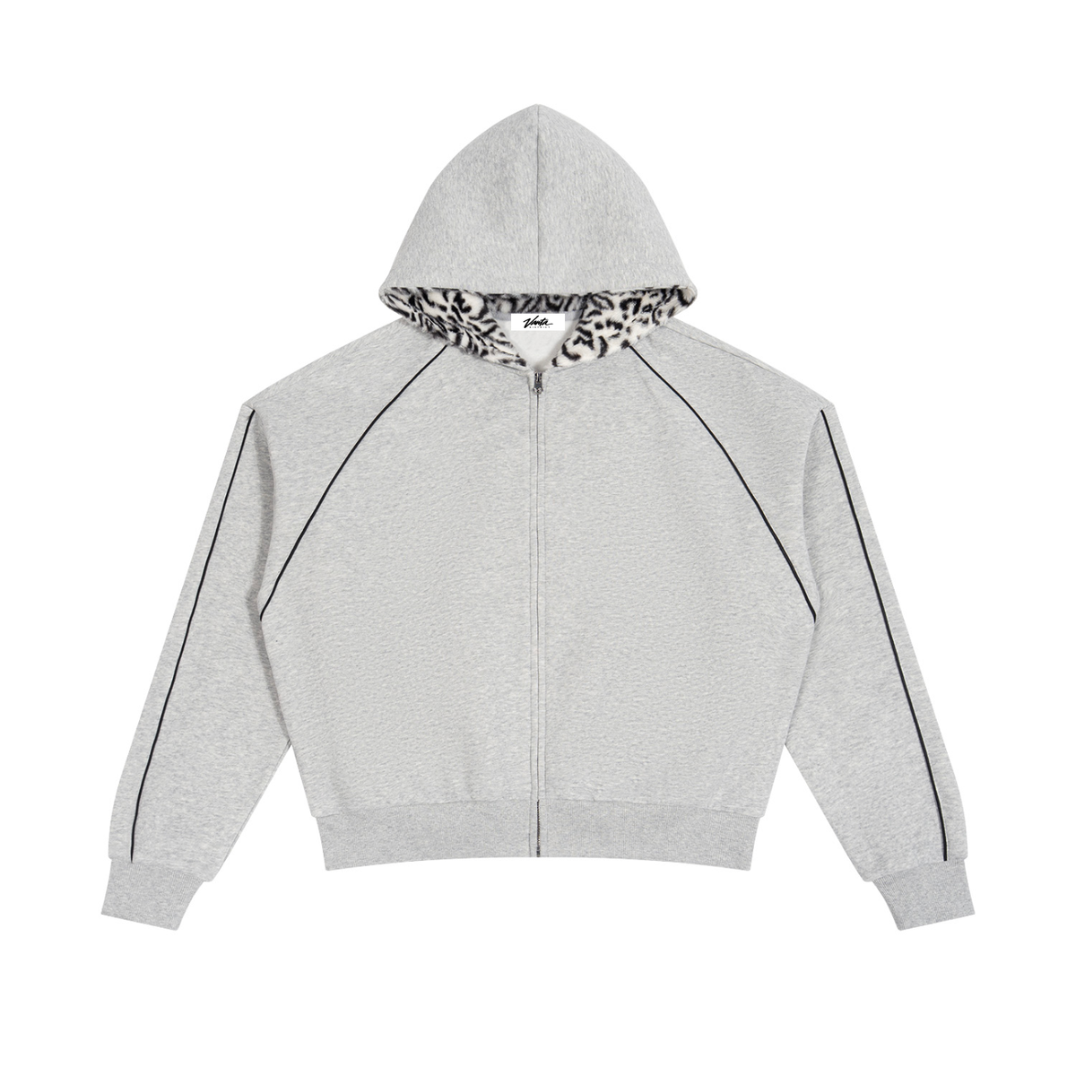 Sweat à capuche unisexe coupe carrée en molleton avec bordures et fermeture zippée intégrale