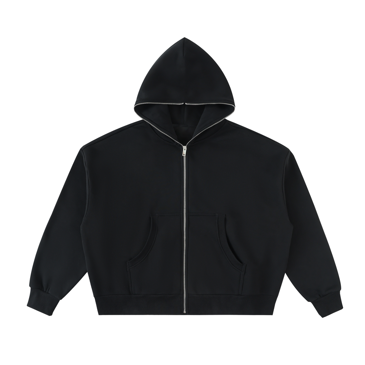 Fleeced Full-Zip Boxy Hoodie