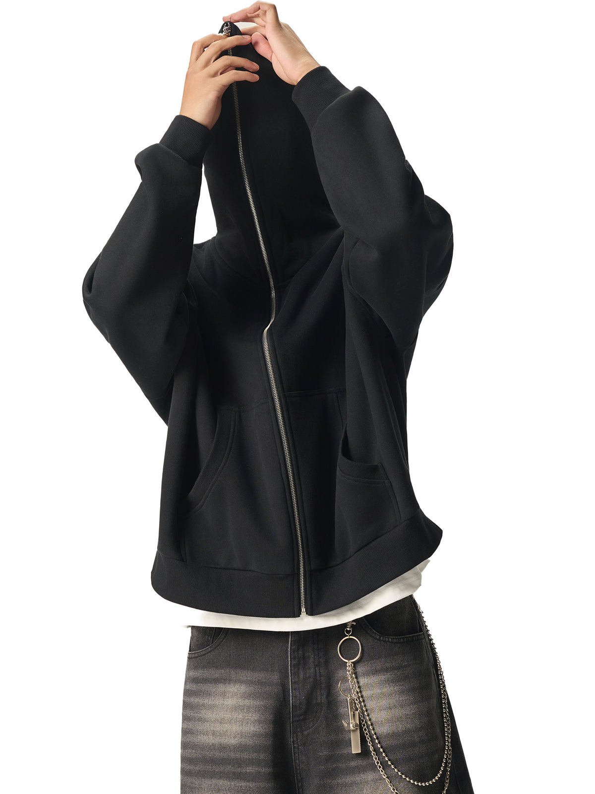 Fleeced Full-Zip Boxy Hoodie
