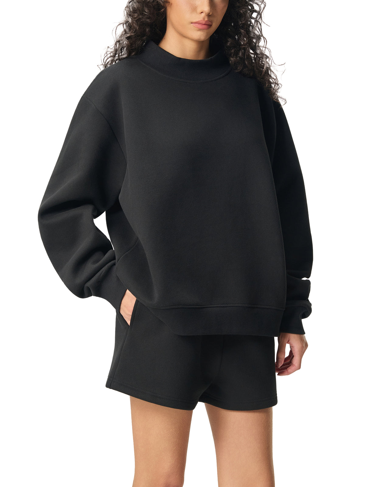 Women's Essential Fleece Mock-Neck Crew Sweatshirt