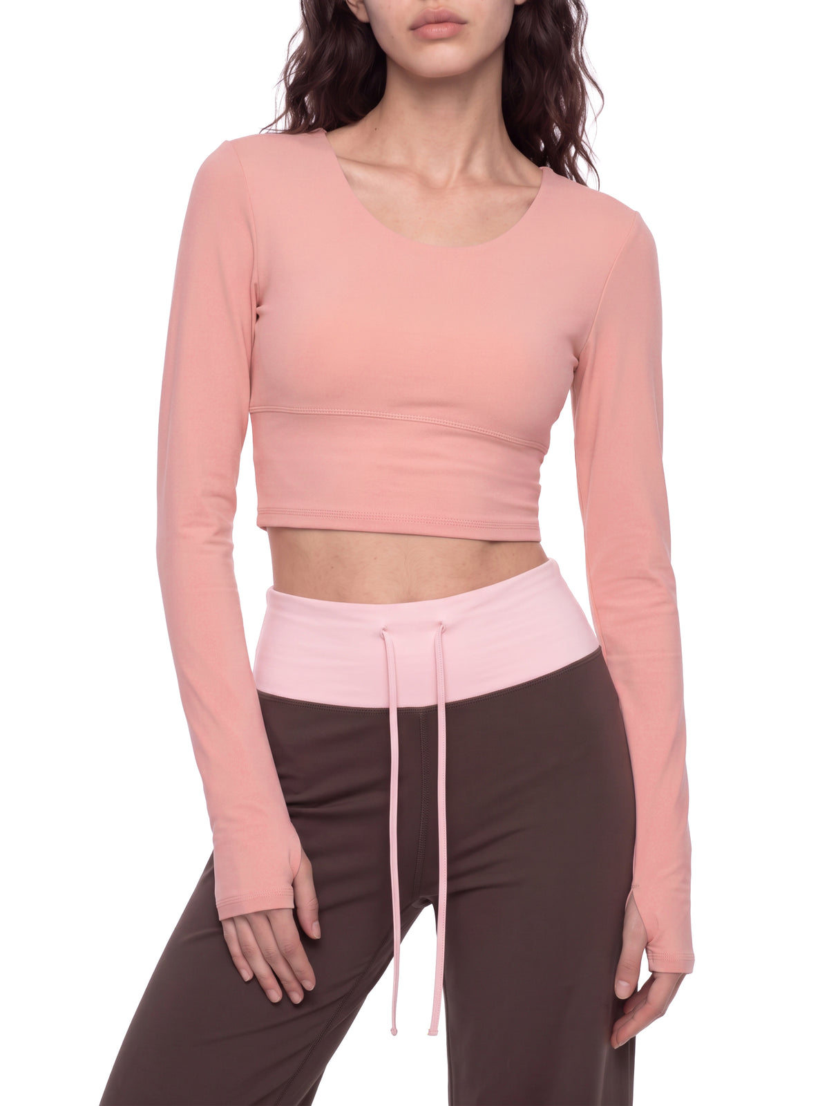 T-shirt de yoga court à manches longues pour femme