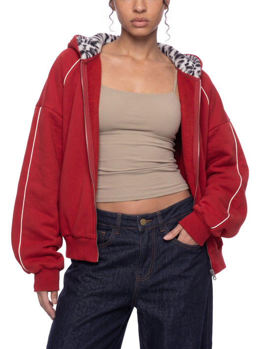 Unisex Boxy Fleece Piping Full Zip Hoodie