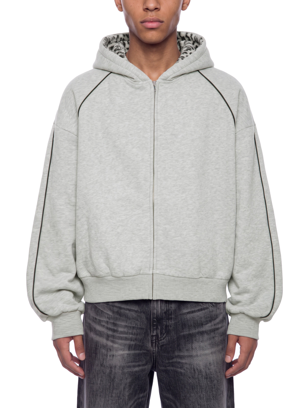 Sweat à capuche unisexe coupe carrée en molleton avec bordures et fermeture zippée intégrale
