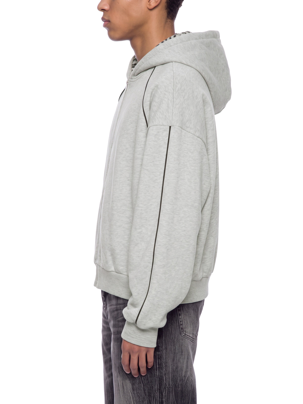 Sweat à capuche unisexe coupe carrée en molleton avec bordures et fermeture zippée intégrale